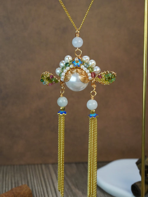 Antique Inspired Traditional Chinese Opera Headpiece Style Dual Long Tassel Drop Elegant Statement Earrings
