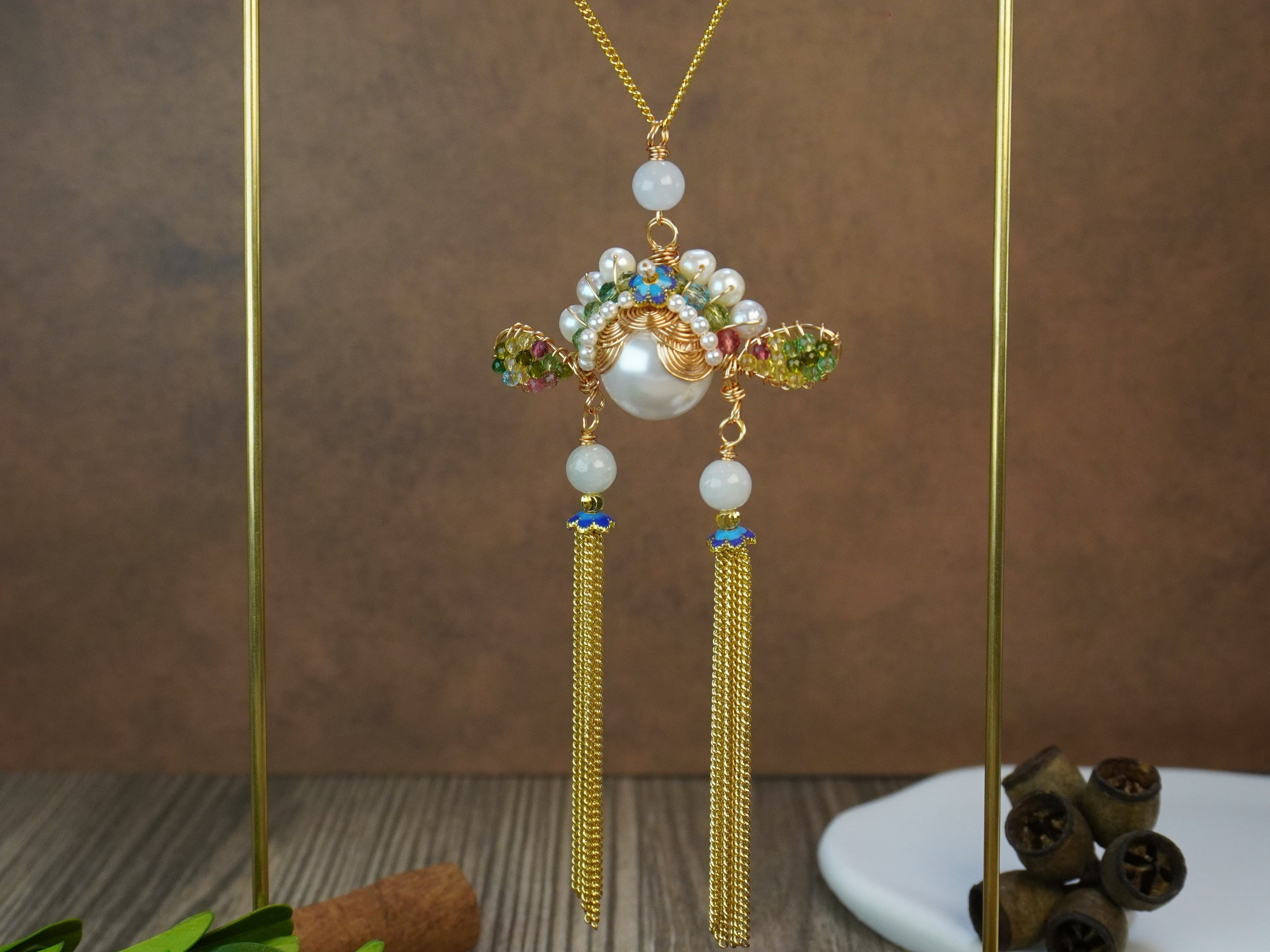 Antique Inspired Traditional Chinese Opera Headpiece Style Dual Long Tassel Drop Elegant Statement Earrings