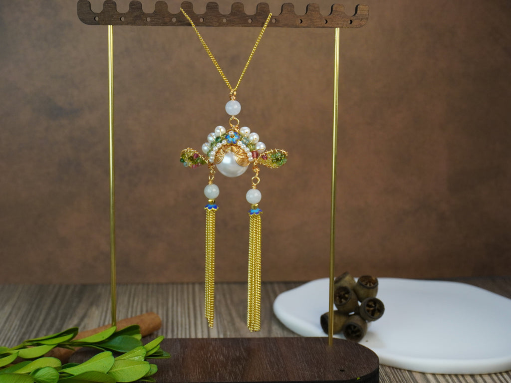 Antique Inspired Traditional Chinese Opera Headpiece Style Dual Long Tassel Drop Elegant Statement Earrings