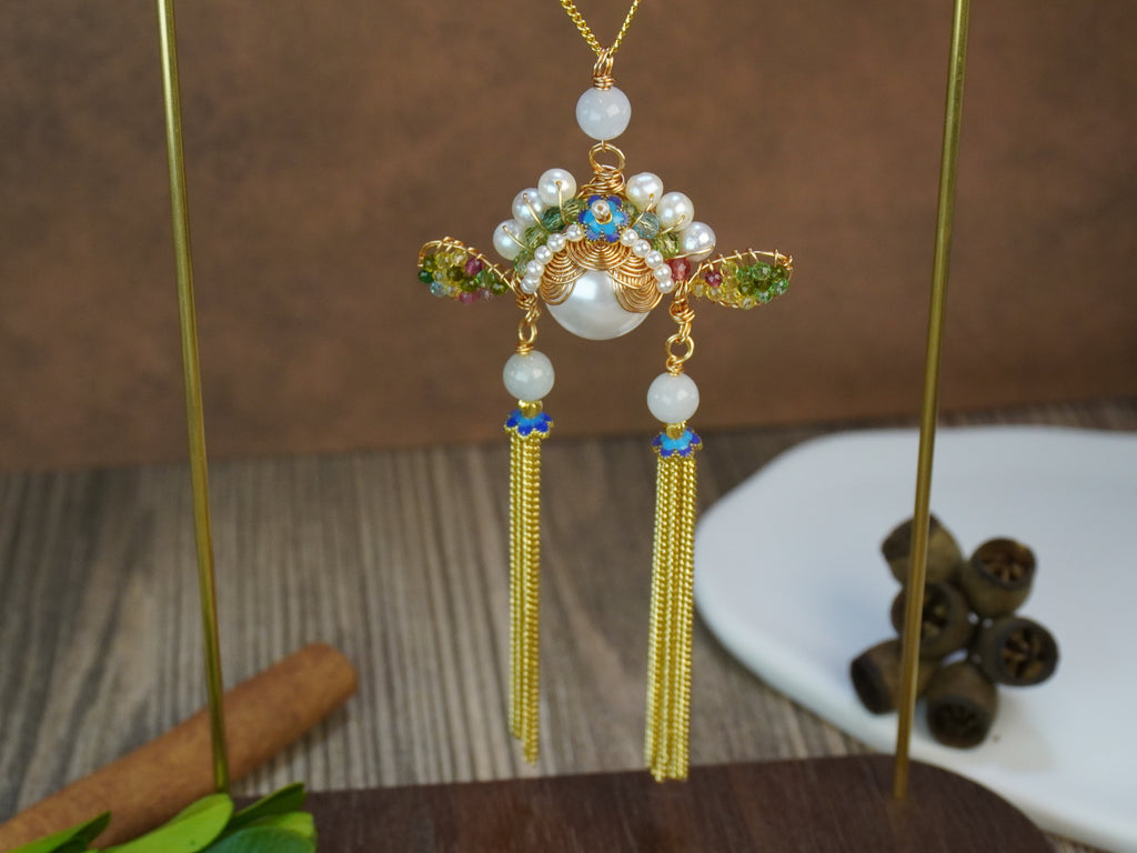 Antique Inspired Traditional Chinese Opera Headpiece Style Dual Long Tassel Drop Elegant Statement Earrings