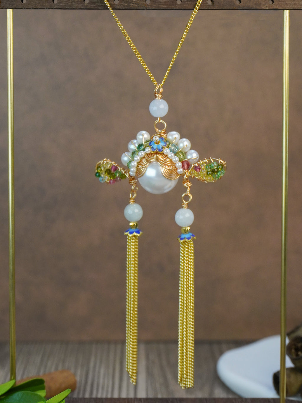 Antique Inspired Traditional Chinese Opera Headpiece Style Dual Long Tassel Drop Elegant Statement Earrings