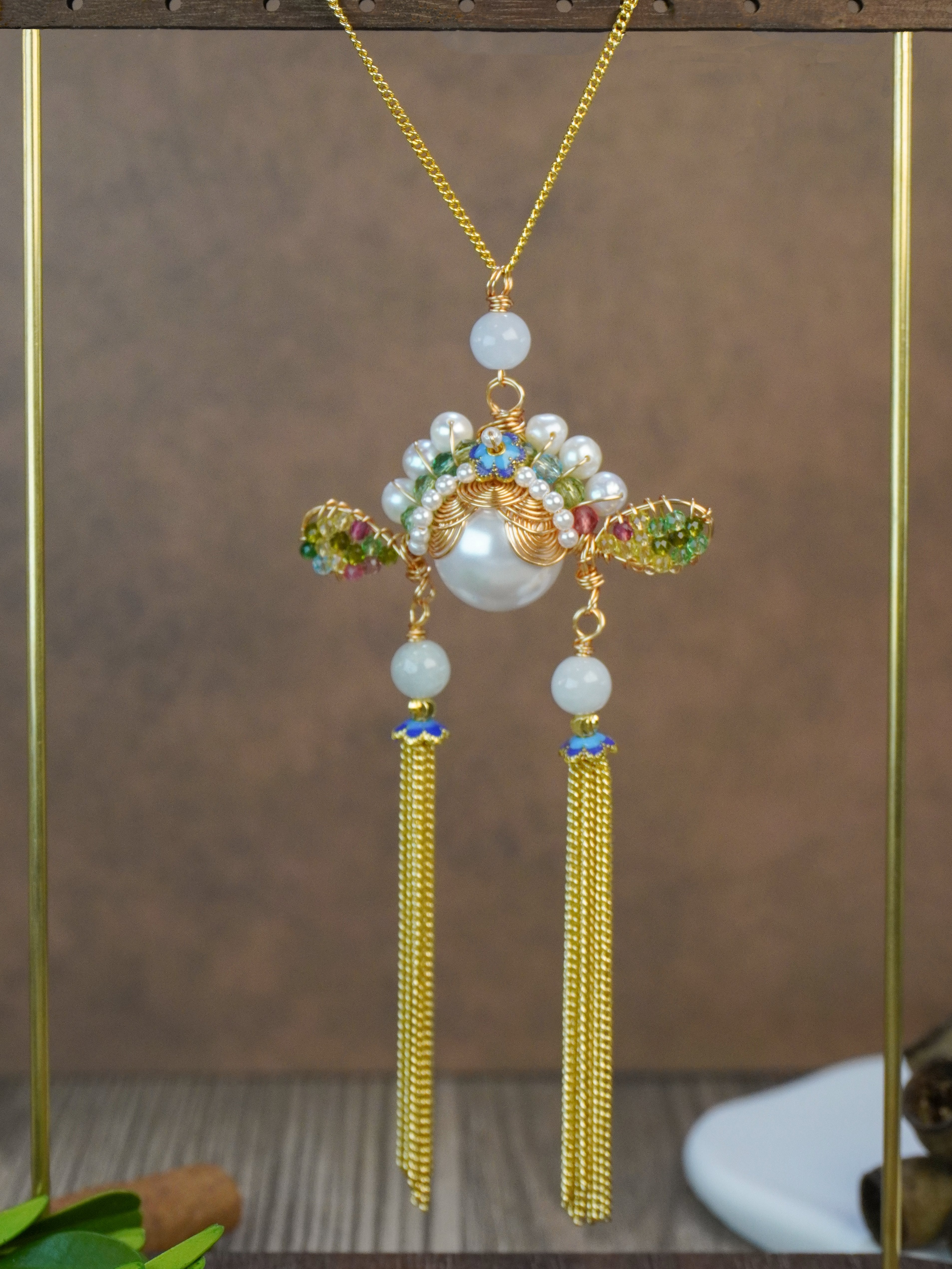 Antique Inspired Traditional Chinese Opera Headpiece Style Dual Long Tassel Drop Elegant Statement Earrings