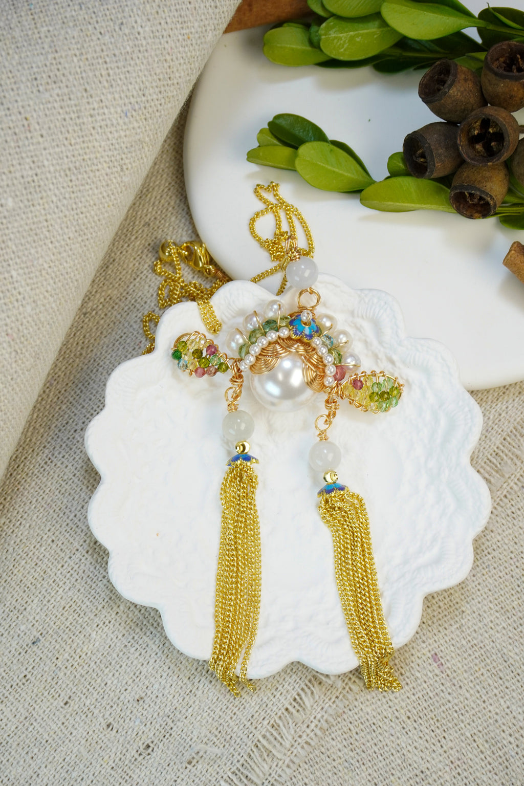 Antique Inspired Traditional Chinese Opera Headpiece Style Dual Long Tassel Drop Elegant Statement Earrings