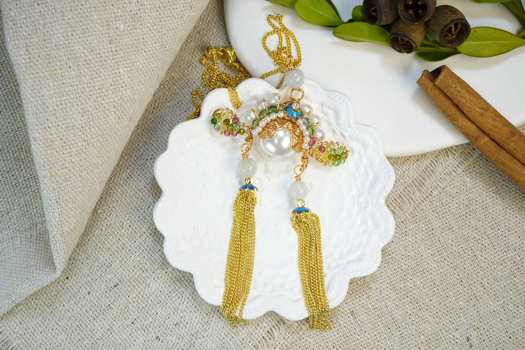 Antique Inspired Traditional Chinese Opera Headpiece Style Dual Long Tassel Drop Elegant Statement Earrings