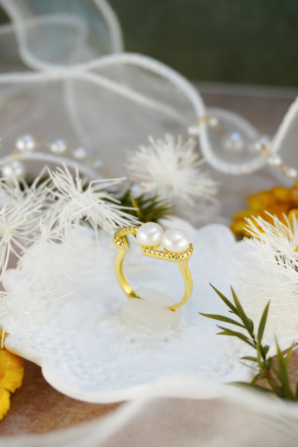 Open C-Shaped Double Gloss Orb Statement Wrap Ring With Sparkling Border Trim For Elegant Daily & Date Stack Styling