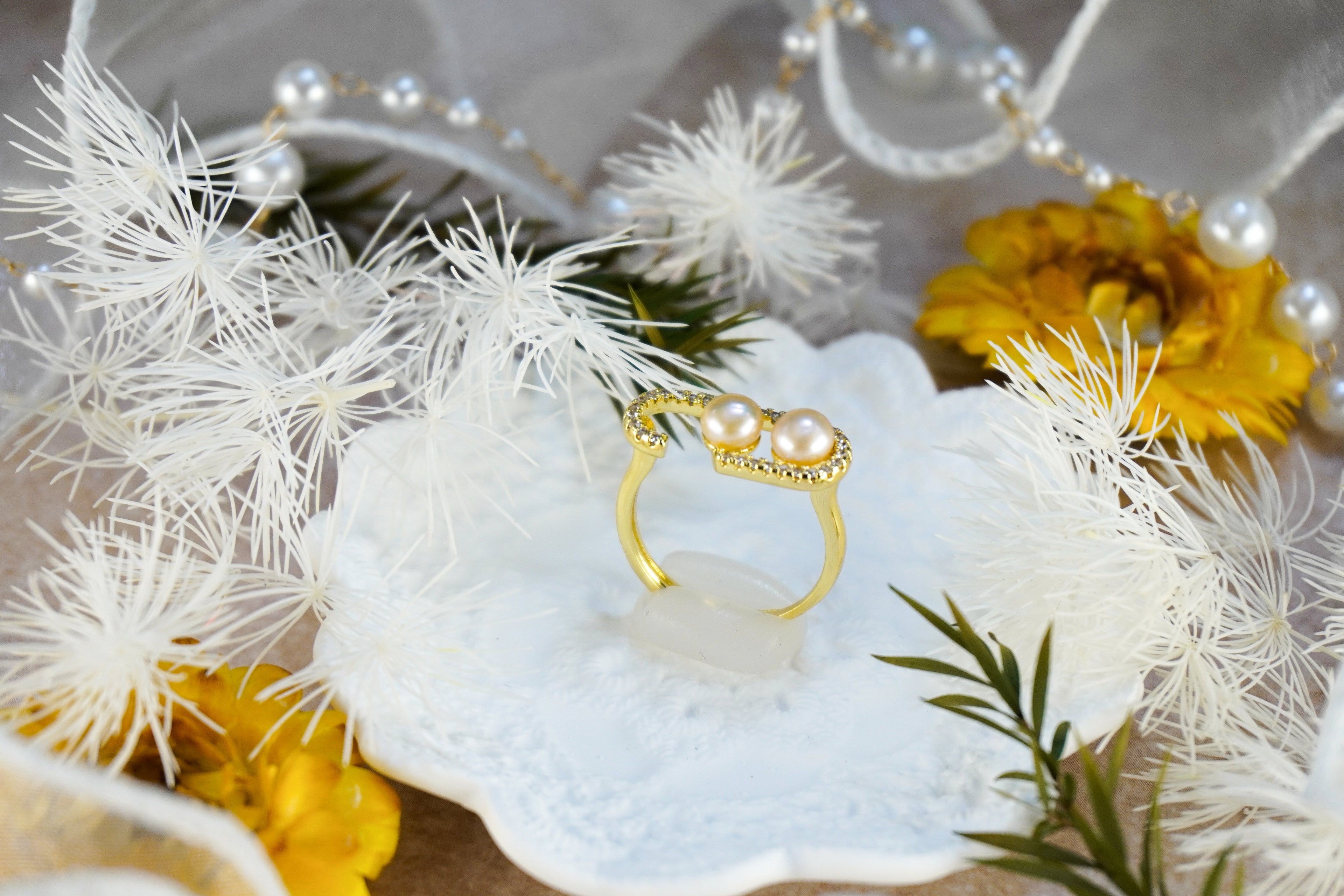 Open C-Shaped Double Gloss Orb Statement Wrap Ring With Sparkling Border Trim For Elegant Daily & Date Stack Styling