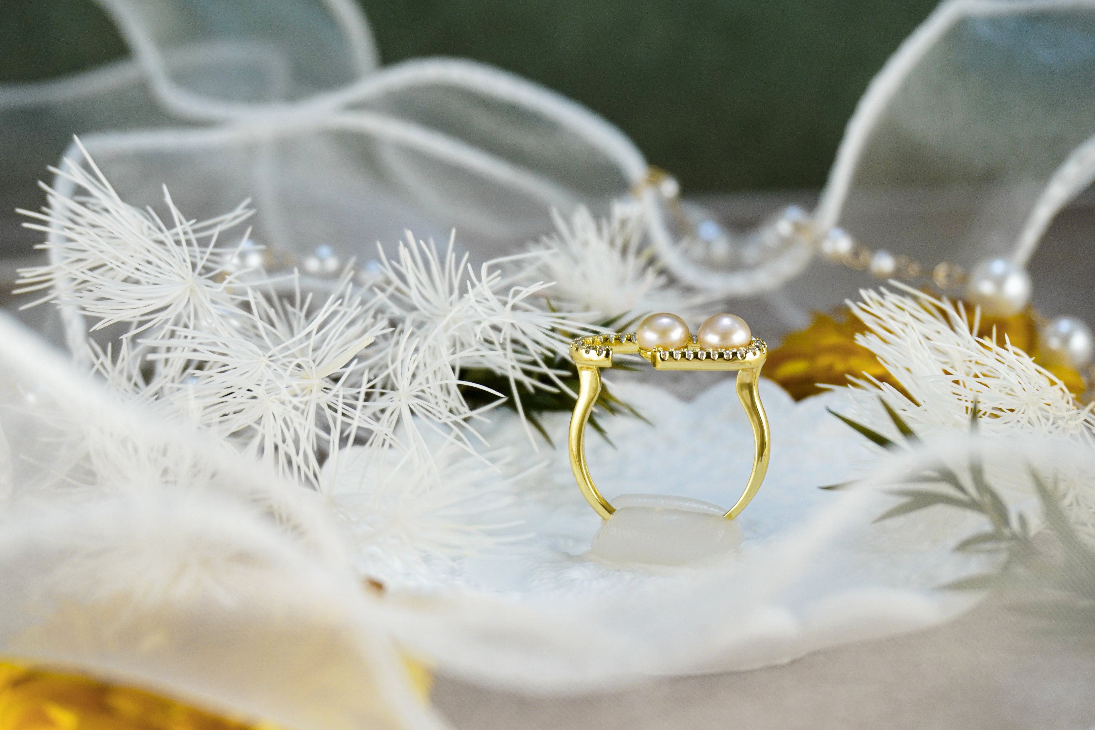 Open C-Shaped Double Gloss Orb Statement Wrap Ring With Sparkling Border Trim For Elegant Daily & Date Stack Styling