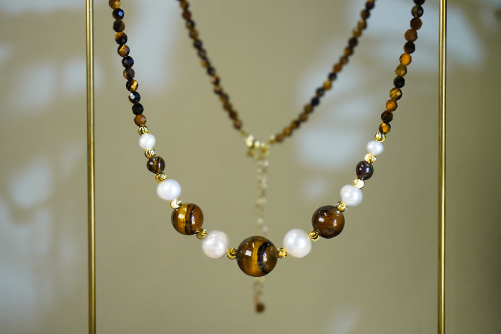 Warm Earth Tone Gradient Beaded Layering Pendant Necklace With Soft Round Drop Accents For Daily Casual & Office Styling