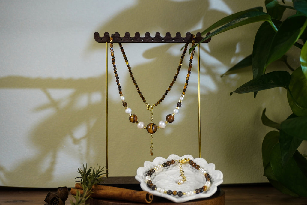 Warm Earth Tone Gradient Beaded Layering Pendant Necklace With Soft Round Drop Accents For Daily Casual & Office Styling