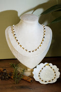 Tiger Eye & Freshwater Pearl Matching Jewelry Set, Dainty Tube Stone Necklace & Stackable Bracelet for Women